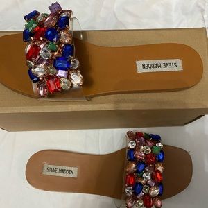 Steve Madden Womens Brionna Slip On Open Toe Slide Sandals